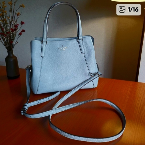 NWT KATE SPADE Jackson Satchel Powder blue Pebbled Leather Crossover Strap Tote - Picture 1 of 16